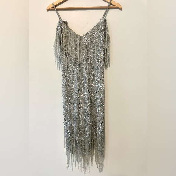 Goddiva London Silver Sequin Mini Dress US 4 - Picture 1 of 5
